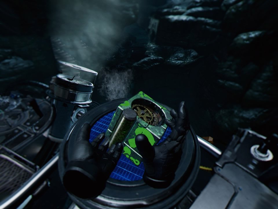 gloved hands moving objects in VR in batman Arkham VR For Oculus Rift image description