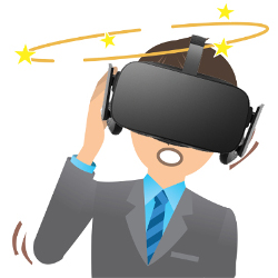 sairento review guy with headset in suit feeling dizzy motion sickness