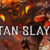titan slayer review - warrior with sword and shield and titan with fire and smoke