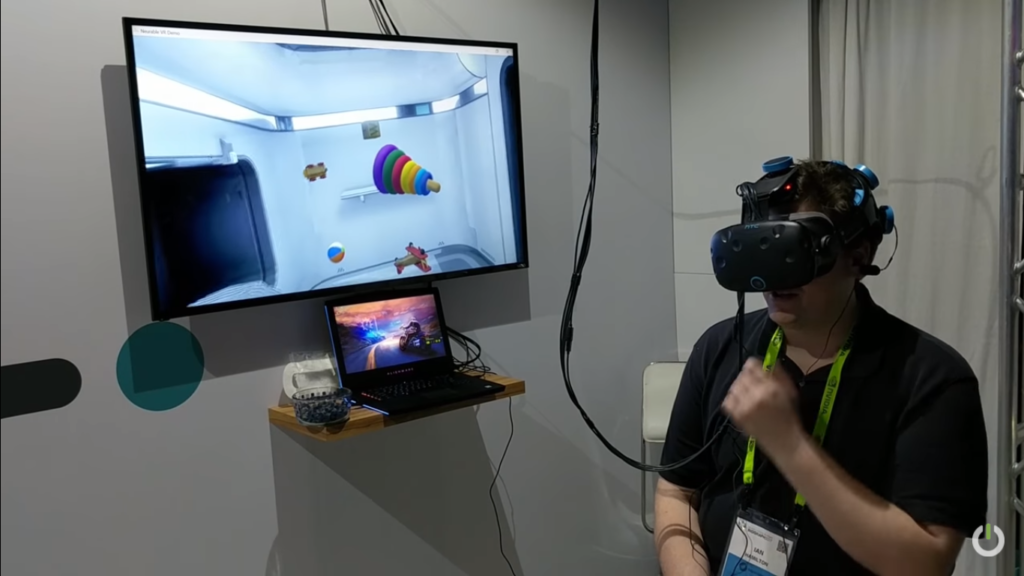 man testing mind controlled vr / virtual reality