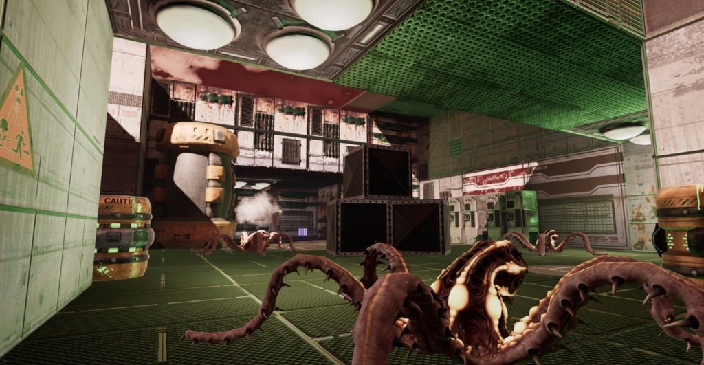 alien squid loose in spacecraft hold during Dead Moon VR image description