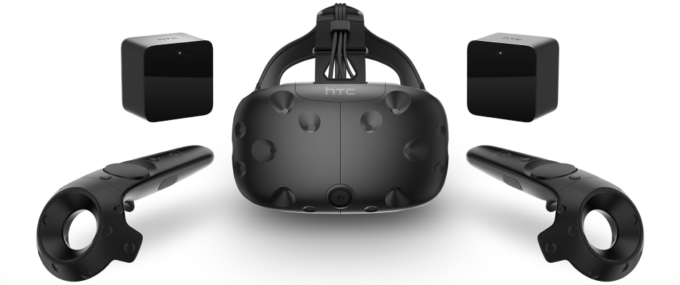 htc vive headset and controllers and sensors image description