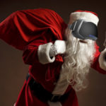 oculus rift santa wearing suit with white glovs