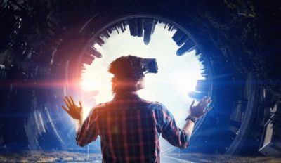 man in vr headset looking into portal future of vr