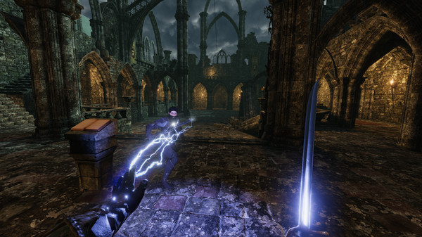 player with sword in medieval arena blade and sorcery vr by warpfrog