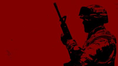 Image of a soldier on a red background