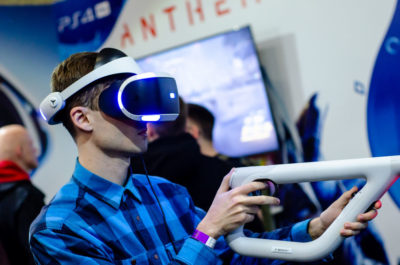 guy in a Playstation VR headset