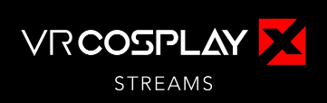 A black VR Cosplay logo with white and red lettering saying VR Cosplay X Streams.