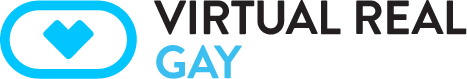 The Virtual Gay logo with Light Blue and black lettering.