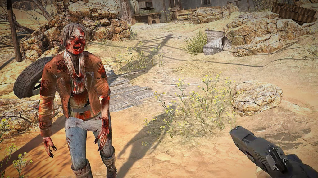 gun pointed at a zombie in Arizona sunshine vr game