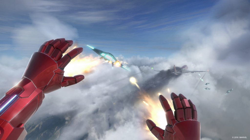 iron man vr hands reaching out in the sky