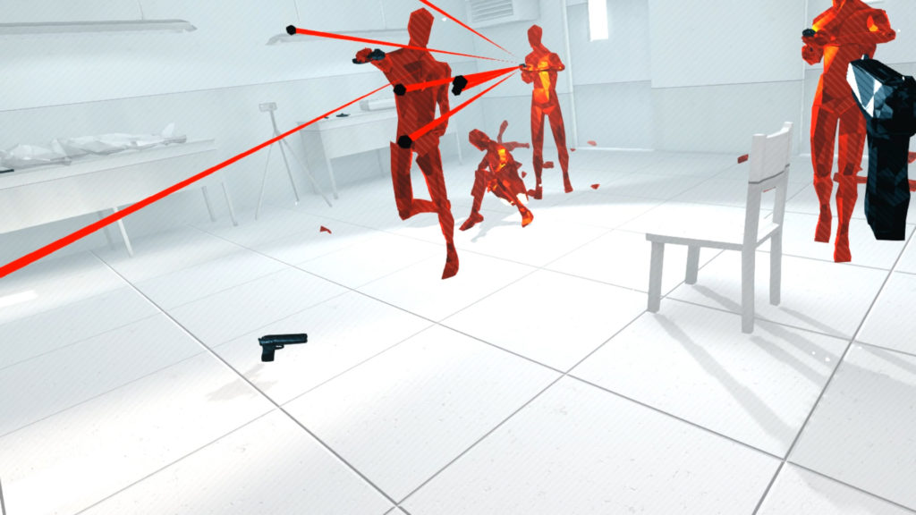 gun shooting red enemies in superhot vr