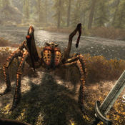 A giant spider from the virtual reality game Skyrim VR