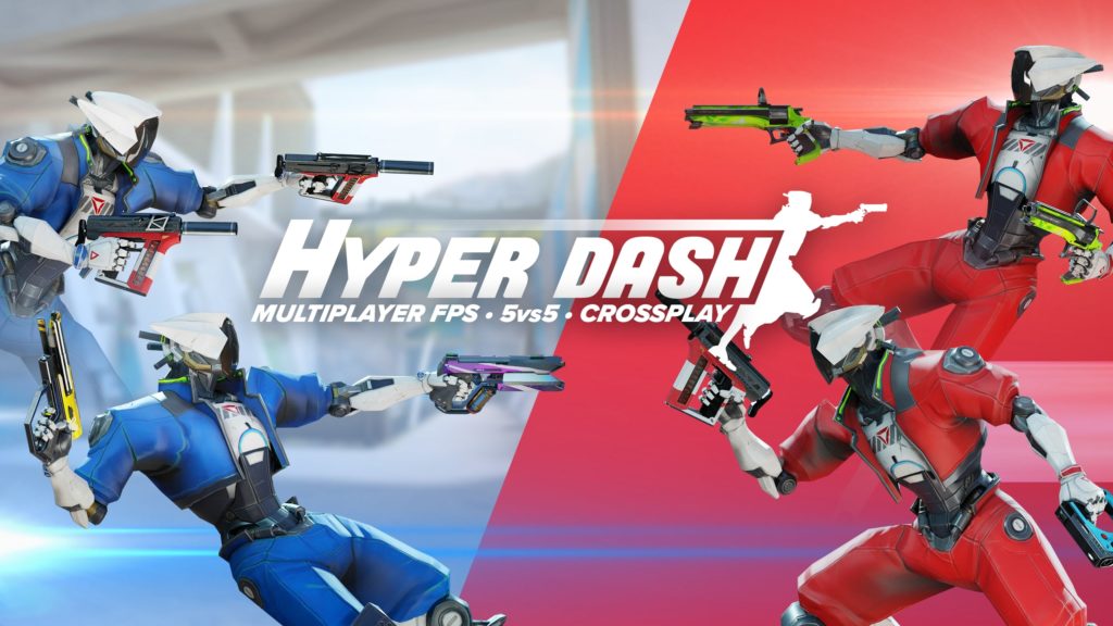 hyper dash game title banner with red and blue players side by side