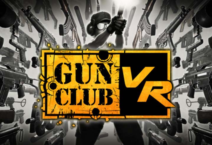 Gun Club VR cover with a man pointing a gun and guns flying in the background