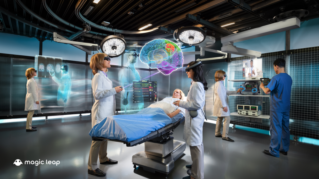 surgeons using magic leap ar glasses in operating room