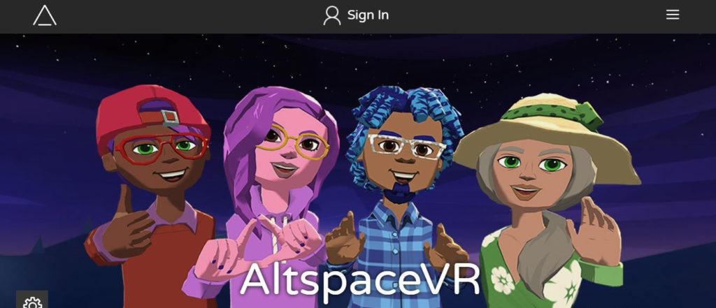 altspace vr landing page with four avatars