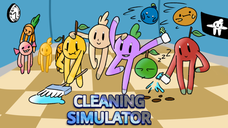 cleaning simulator vr characters and title logo