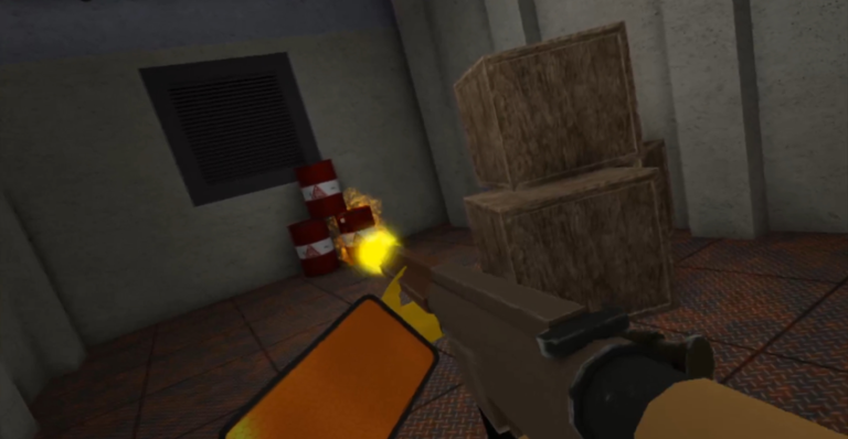 player shooting three red stacked cans in vr