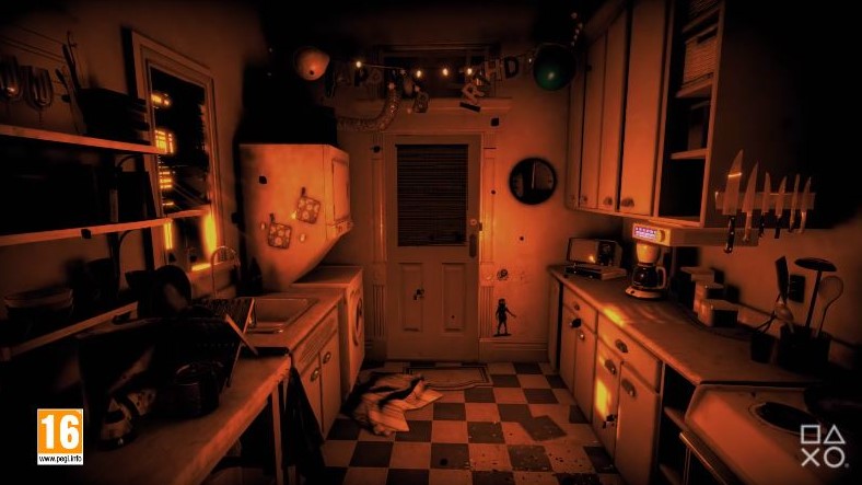 old small kitchen in dimmed lights