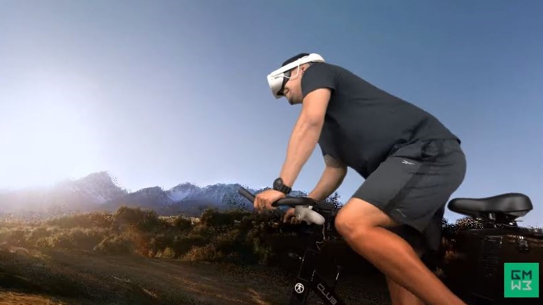 man biking in vr roads