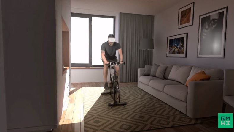 man using stationary bike inside a room