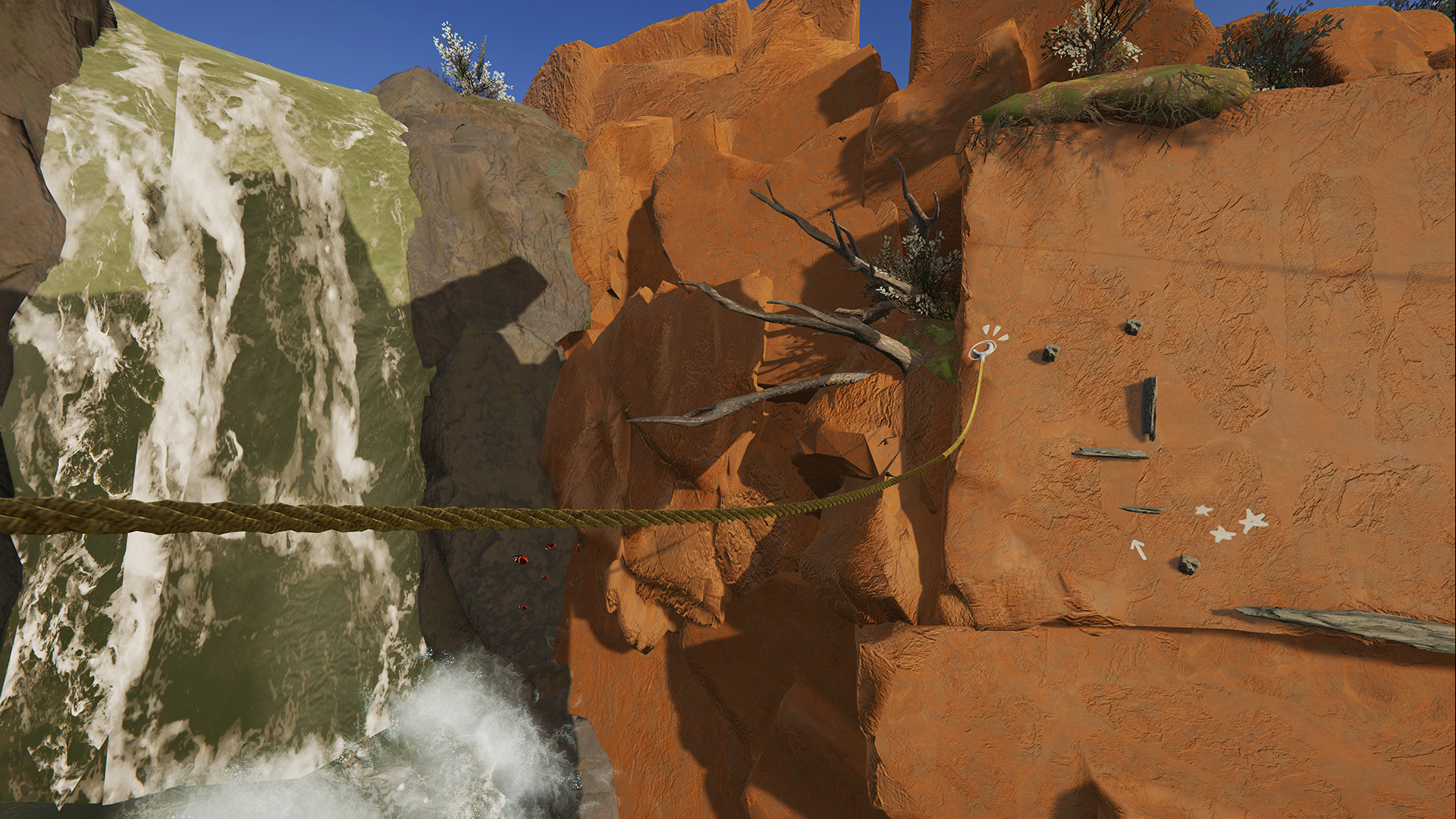player throwing a rope to in adventure climb vr