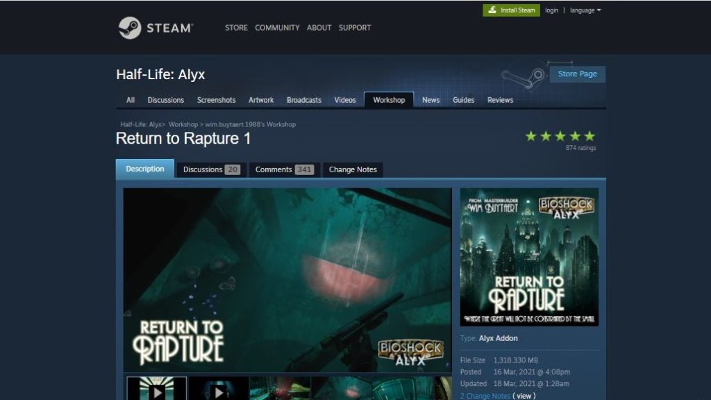 half life alyx return to rapture mod page