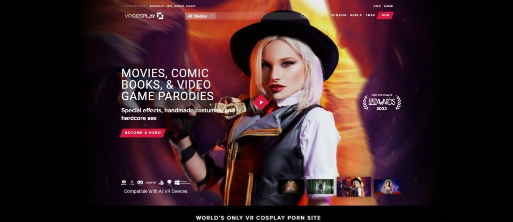 home page of vr cosplay x websitex