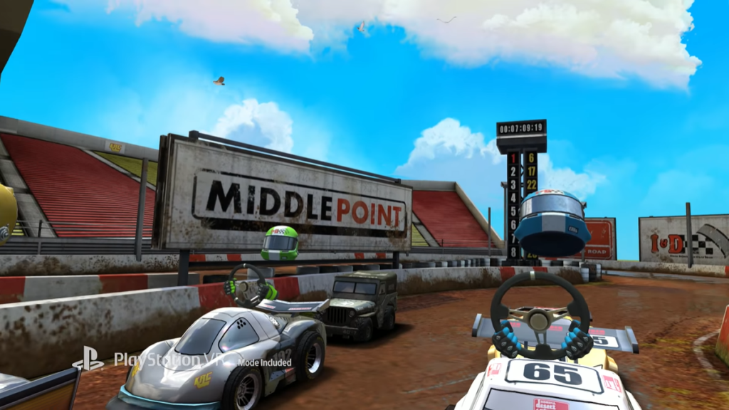 cars in the middle of a race in mini motor racing