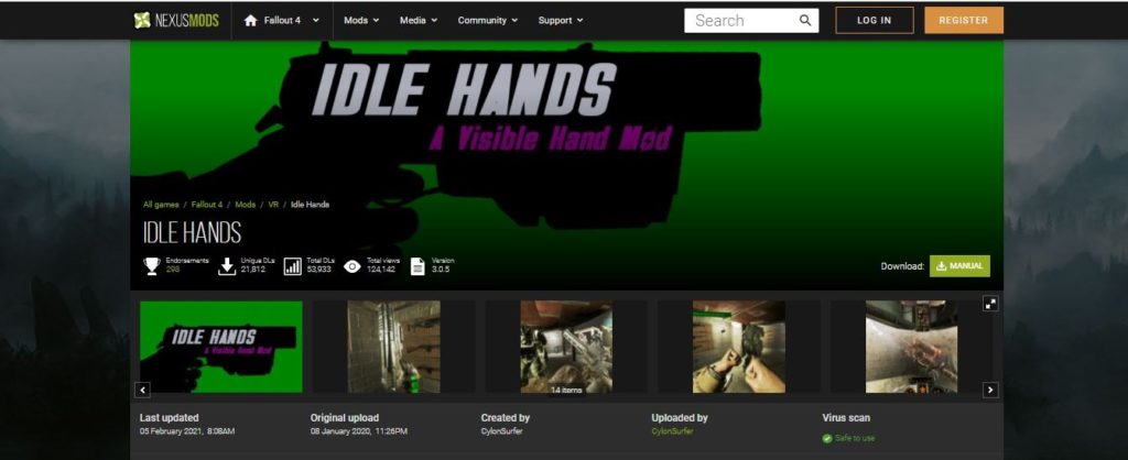 Fallout 4 VR mod landing page of idle hands