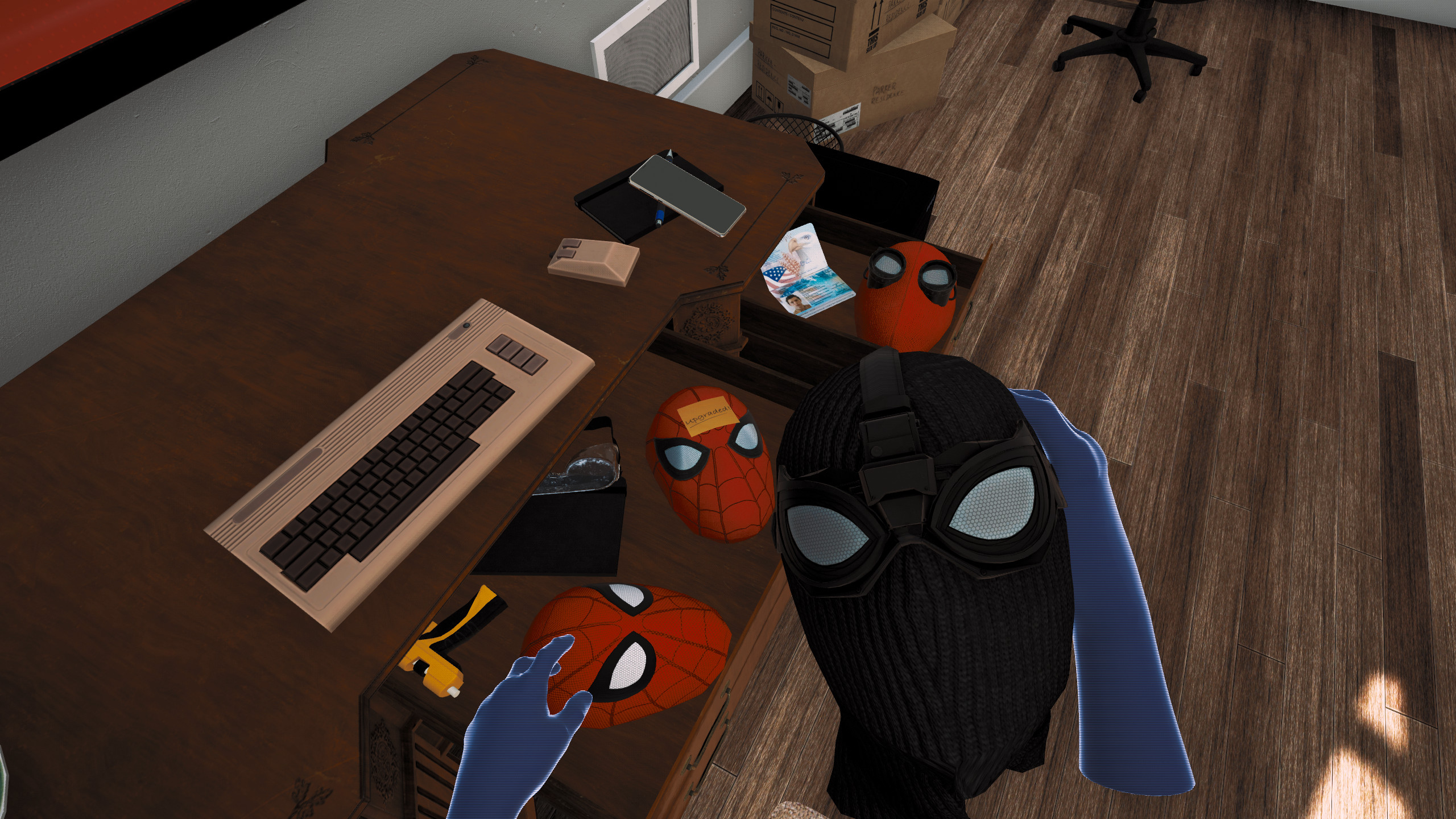 player choosing among different Spiderman masks in Spiderman far from home 2