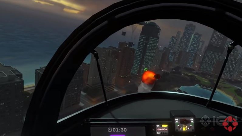 player riding and shooting from a plane in the city in Ultra Wings 2