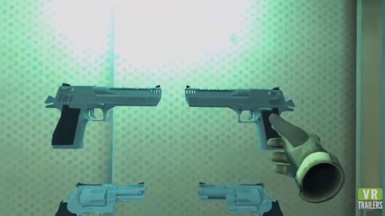 player picking a gun from shelf in free Pavlov Shack VR Beta game
