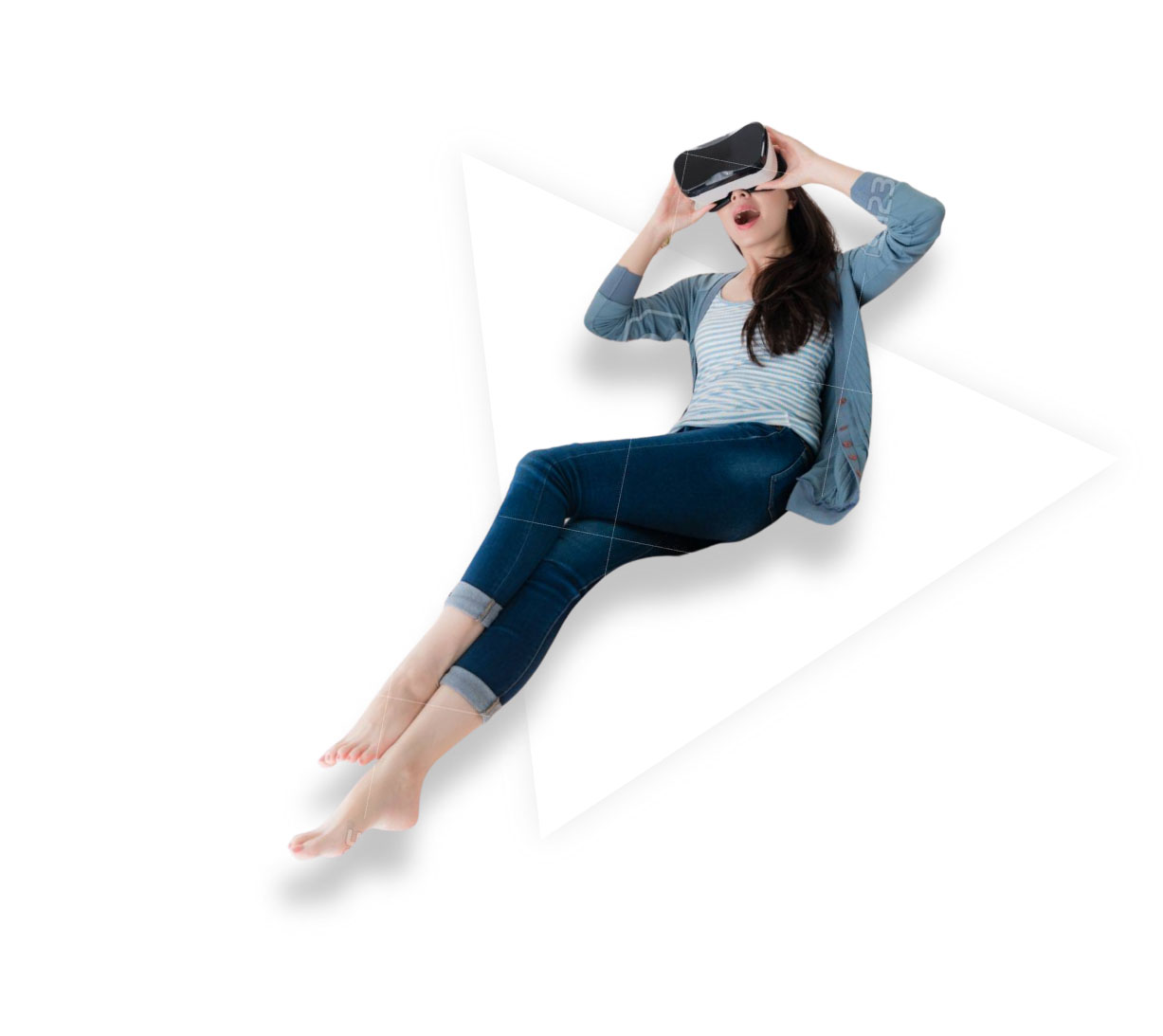 woman lying down while looking through a vr headset
