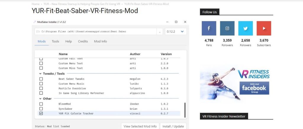 mod yur fit page screenshot