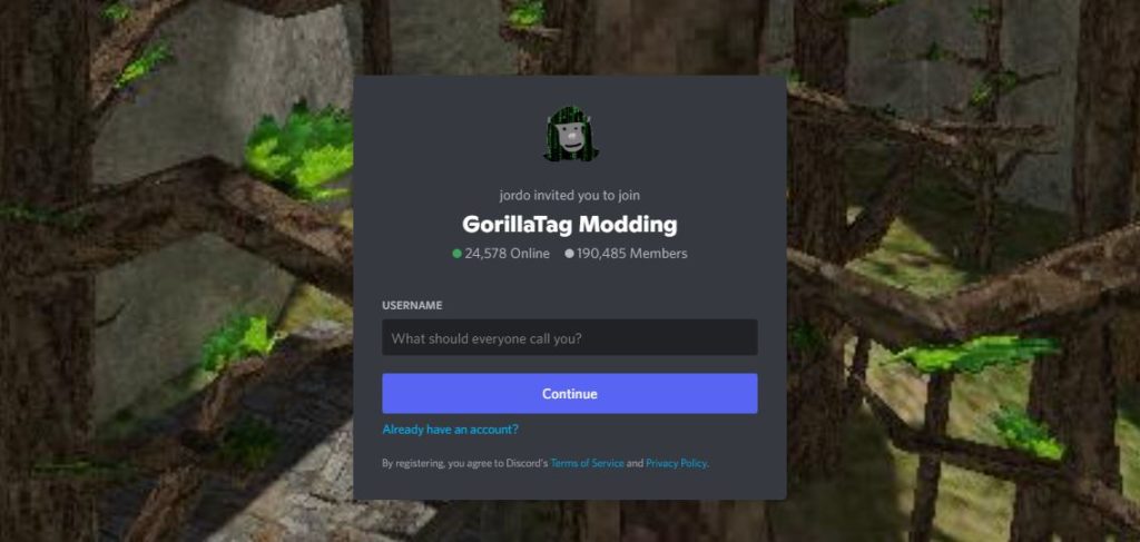 gorilla tag vr modding invitation landing page