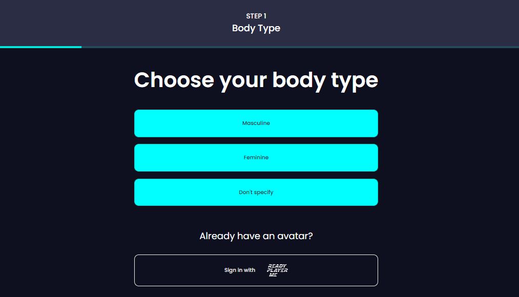ready player step one menu choose your body type avatar creation