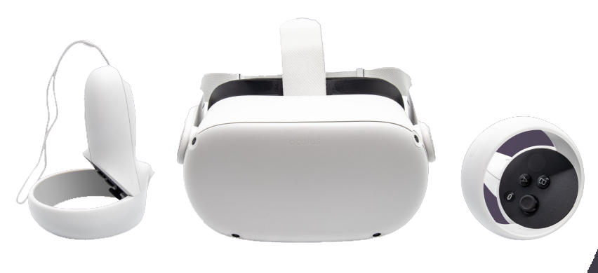 White Oculus Quest VR headset and controllers