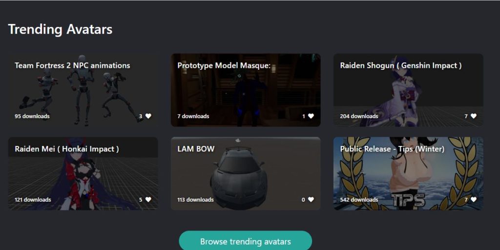 vrc mods browse trending avatars