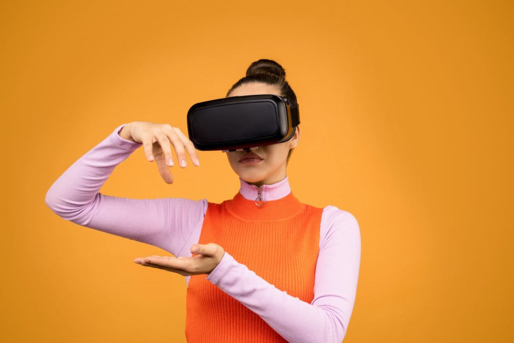 woman wearing black oculus quest headset