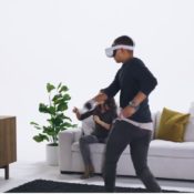 Man playing VR via TV Oculus Casting