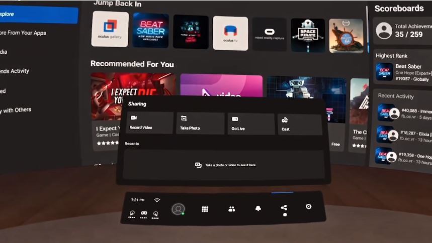 oculus casting on TV menu set-up