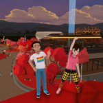 two avatars dancing in Decentraland Genesis Plaza
