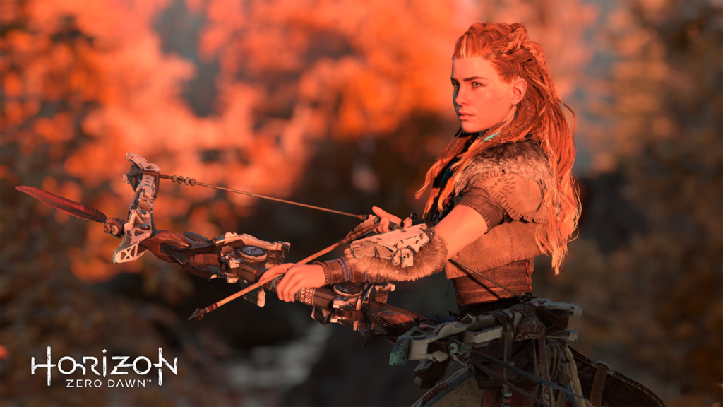 Aloy holding bow and arrow in horizon zero dawn