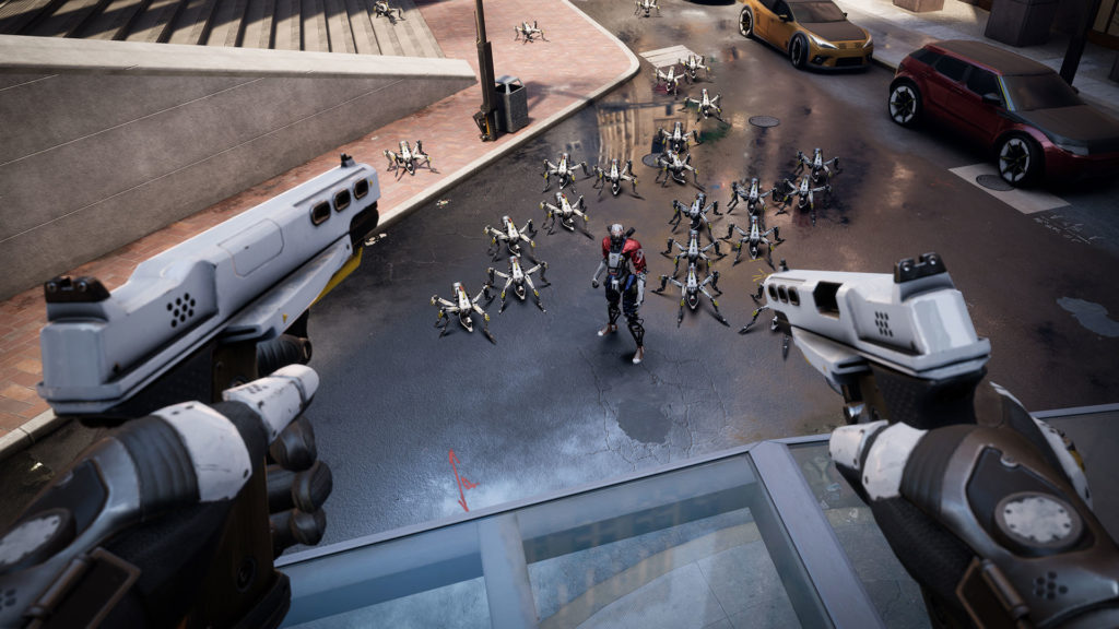 player shooting robot and planes in robo recall