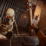 player fighting a skeleton enemy in Bonelab