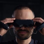 man wearing bigscreen beyond the world’s smallest headset