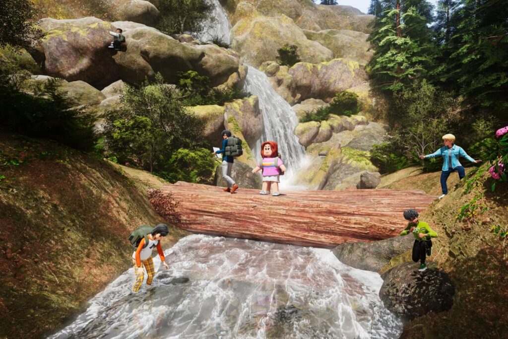 roblox characters in the forest with falls