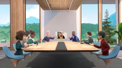 vr employees having a meeting in horizon workroom